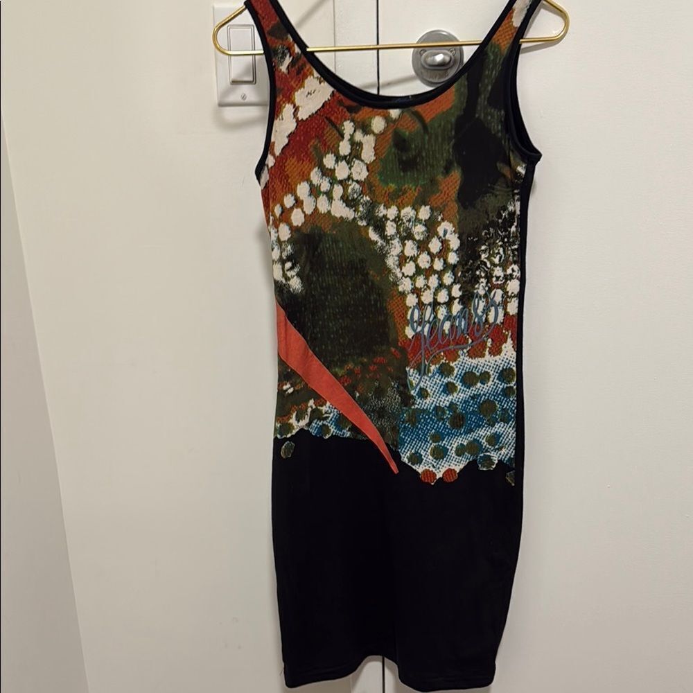 Christian Lacroix Jeans Tank Top Black Dress  with Striking Print. Size Small.